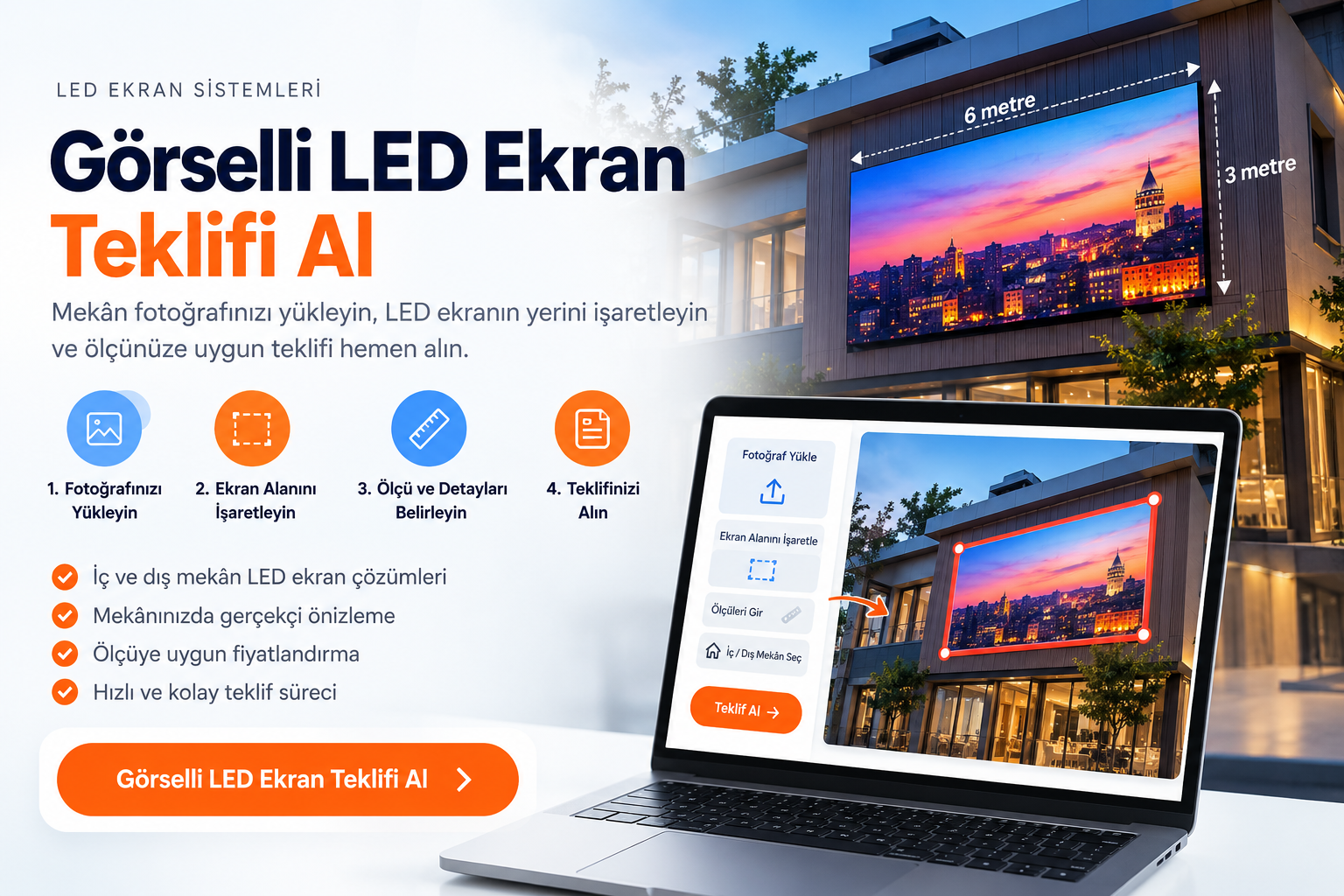 Fotoğraf yükleyerek görselli LED ekran teklifi alma sistemi