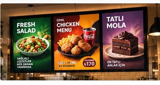 Dijital menü board örnek ekranları
